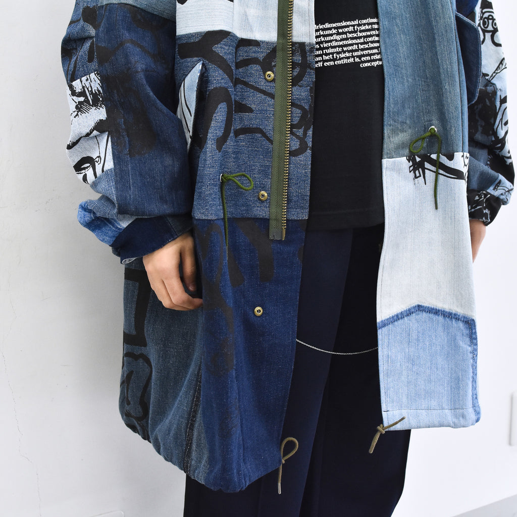 BODYSONG. / PATCHWORK MIL COAT MADE FROM RECONSTRUCTED VINTAGE DENIM