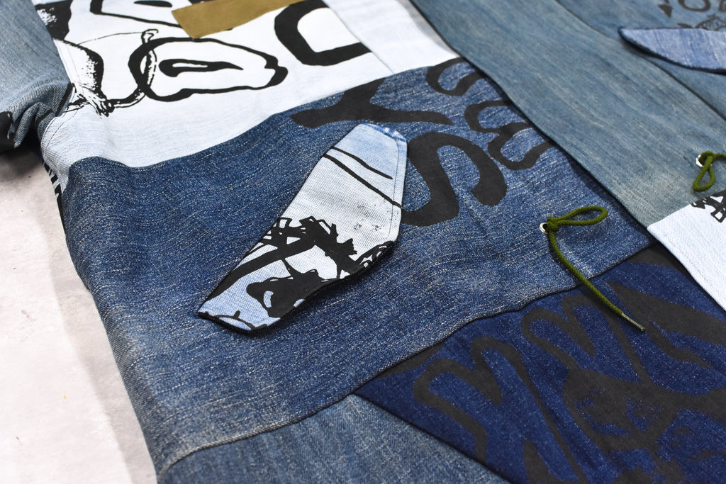 BODYSONG. / PATCHWORK MIL COAT MADE FROM RECONSTRUCTED VINTAGE DENIM