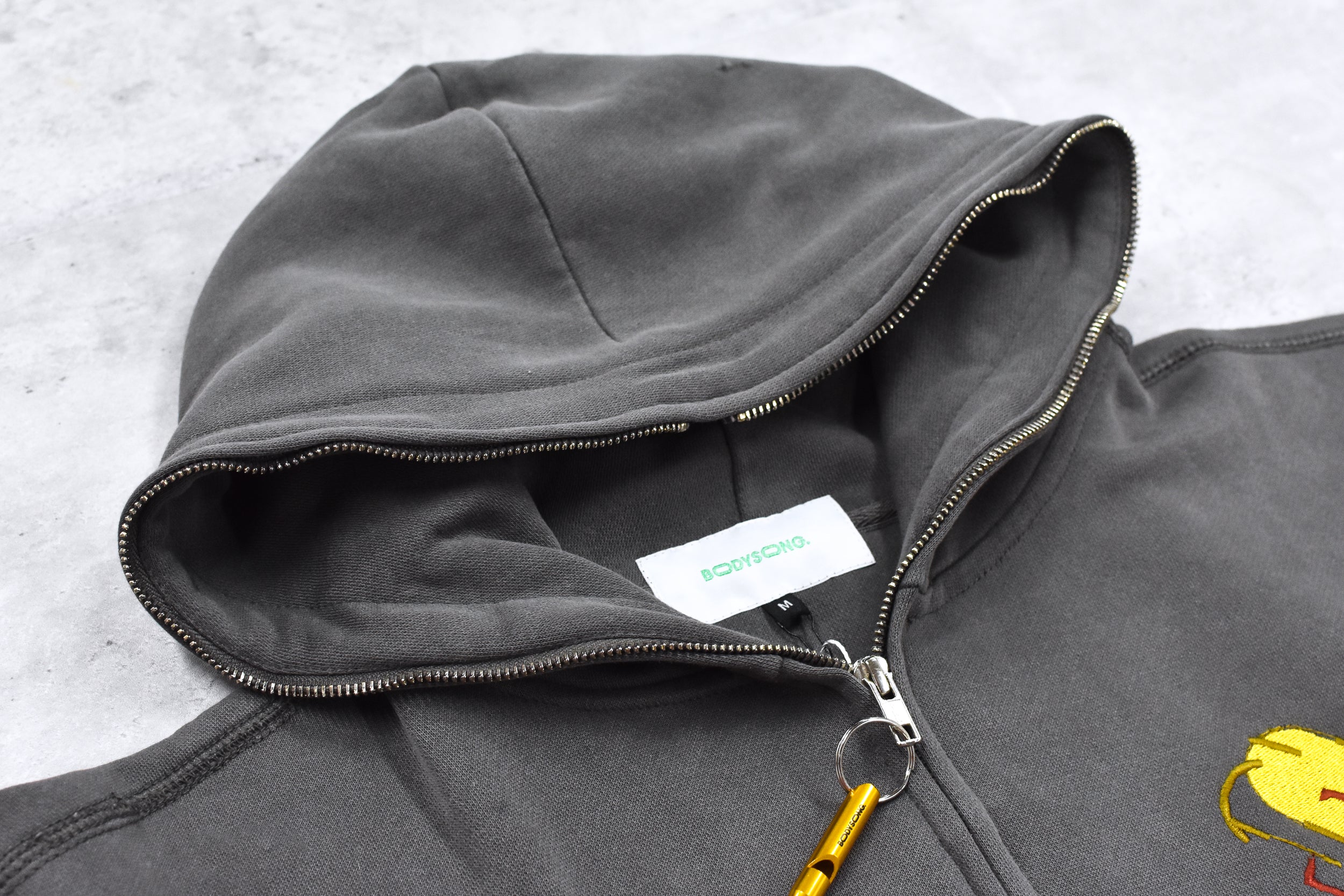 BODYSONG. / GLITCH EMBROIDERY DISTRESSED HOODIE/DRUKQS - BLACK