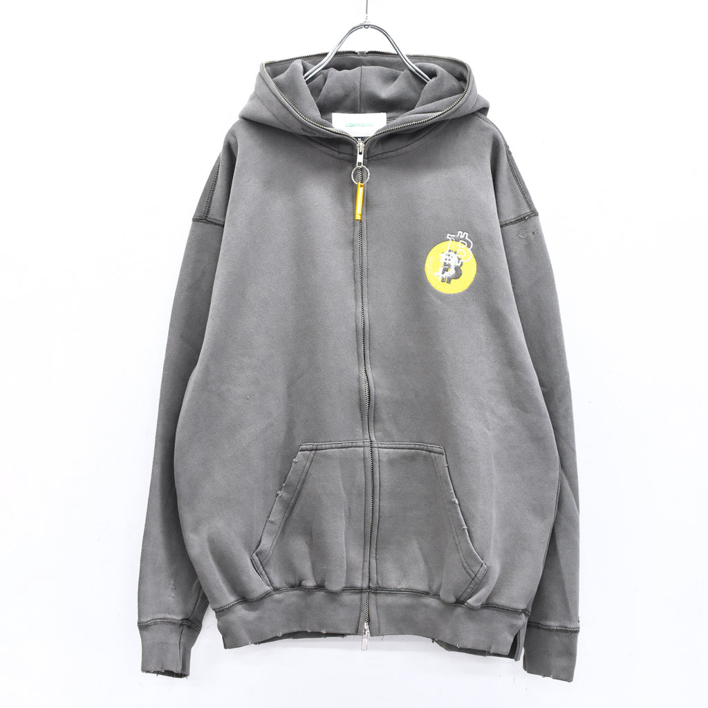 BODYSONG. / GLITCH EMBROIDERY DISTRESSED HOODIE/BTC - BLACK