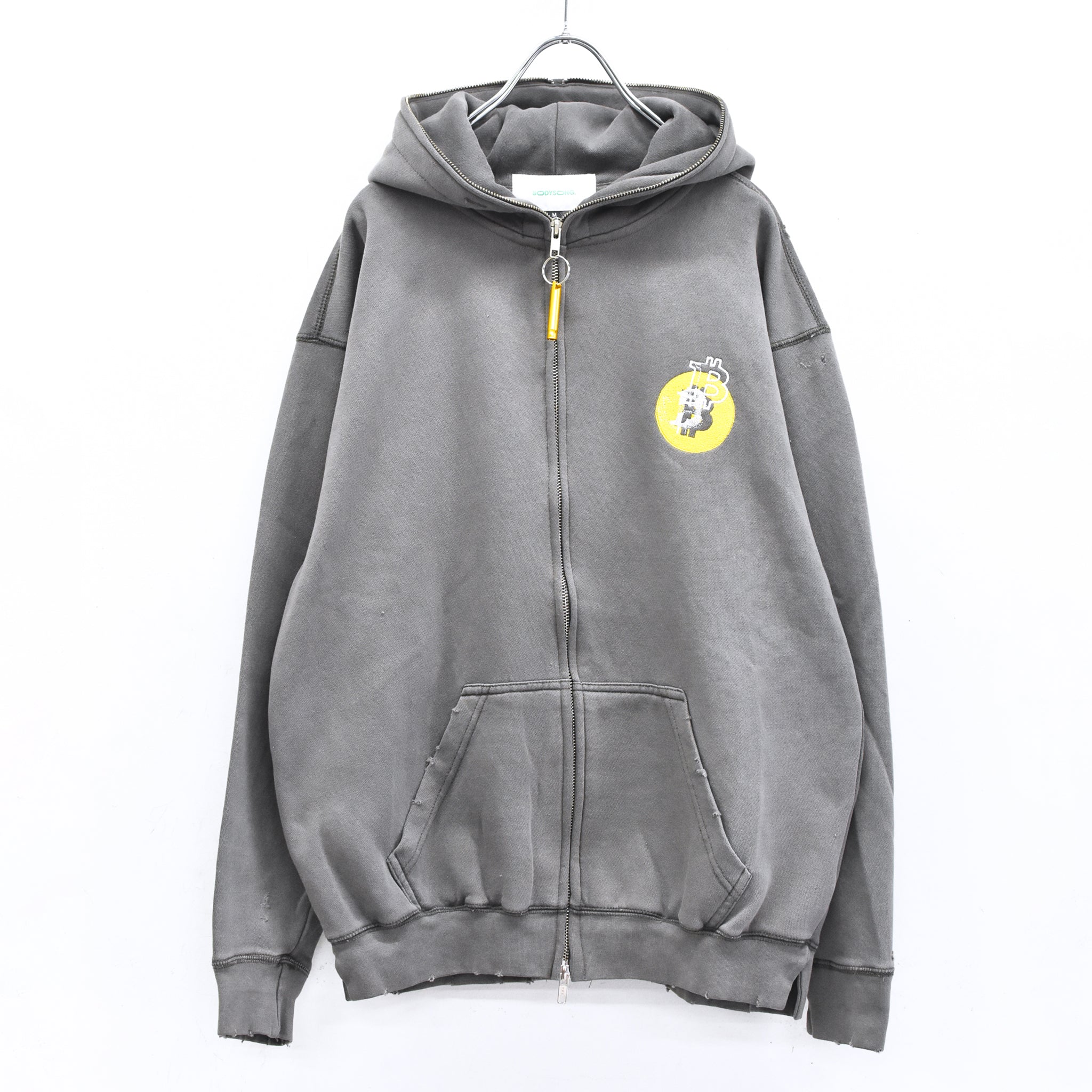 BODYSONG. / GLITCH EMBROIDERY DISTRESSED HOODIE/BTC - BLACK