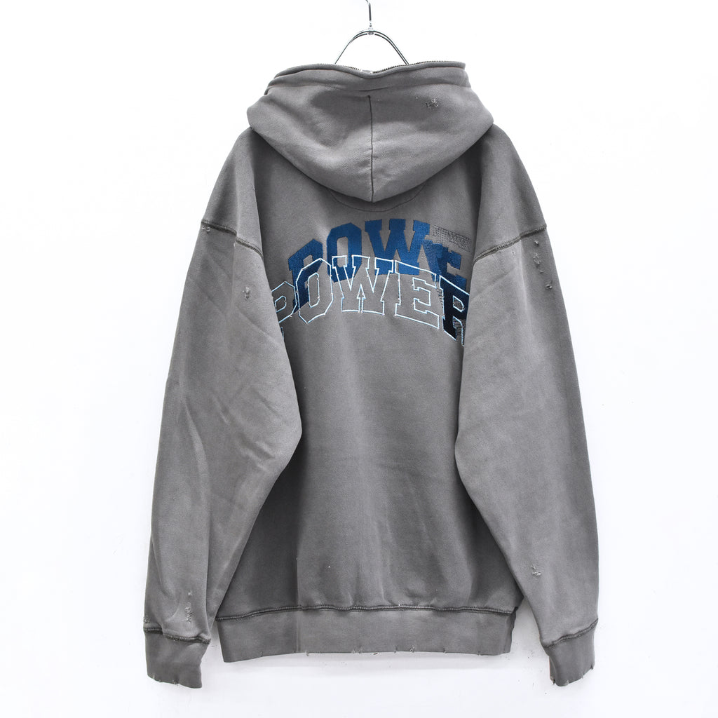 BODYSONG. / GLITCH EMBROIDERY DISTRESSED HOODIE/BTC - BLACK