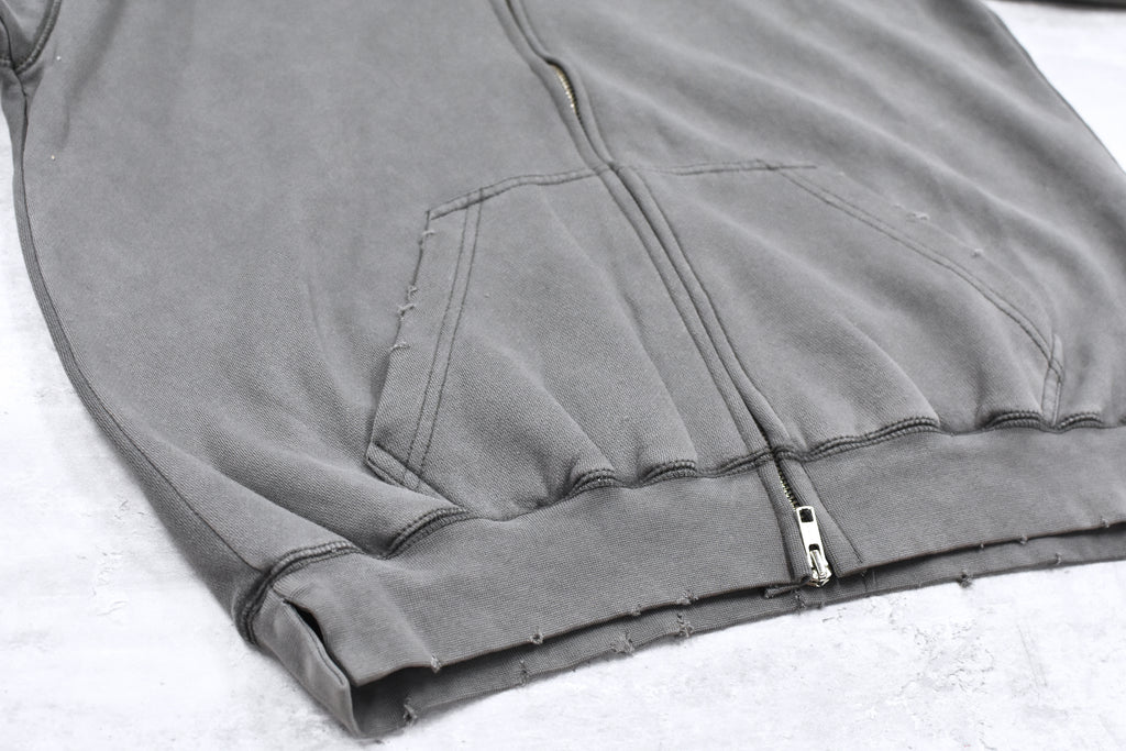 BODYSONG. / GLITCH EMBROIDERY DISTRESSED HOODIE/BTC - BLACK
