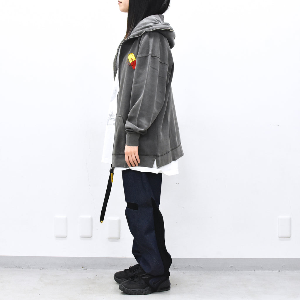 BODYSONG. / GLITCH EMBROIDERY DISTRESSED HOODIE/DRUKQS - BLACK