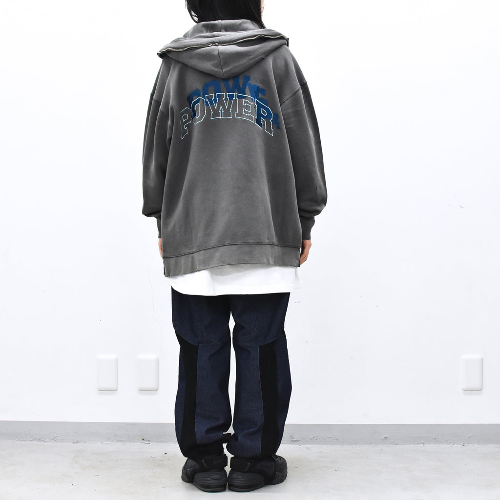 BODYSONG. / GLITCH EMBROIDERY DISTRESSED HOODIE/DRUKQS - BLACK
