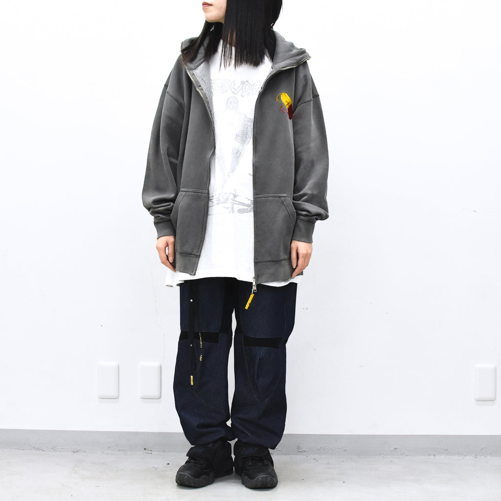 BODYSONG. / GLITCH EMBROIDERY DISTRESSED HOODIE/DRUKQS - BLACK