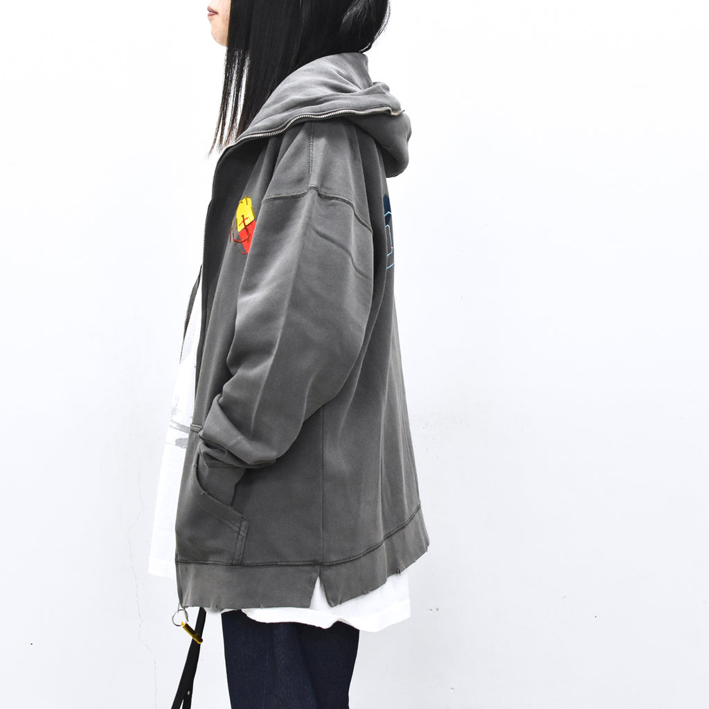 BODYSONG. / GLITCH EMBROIDERY DISTRESSED HOODIE/DRUKQS - BLACK