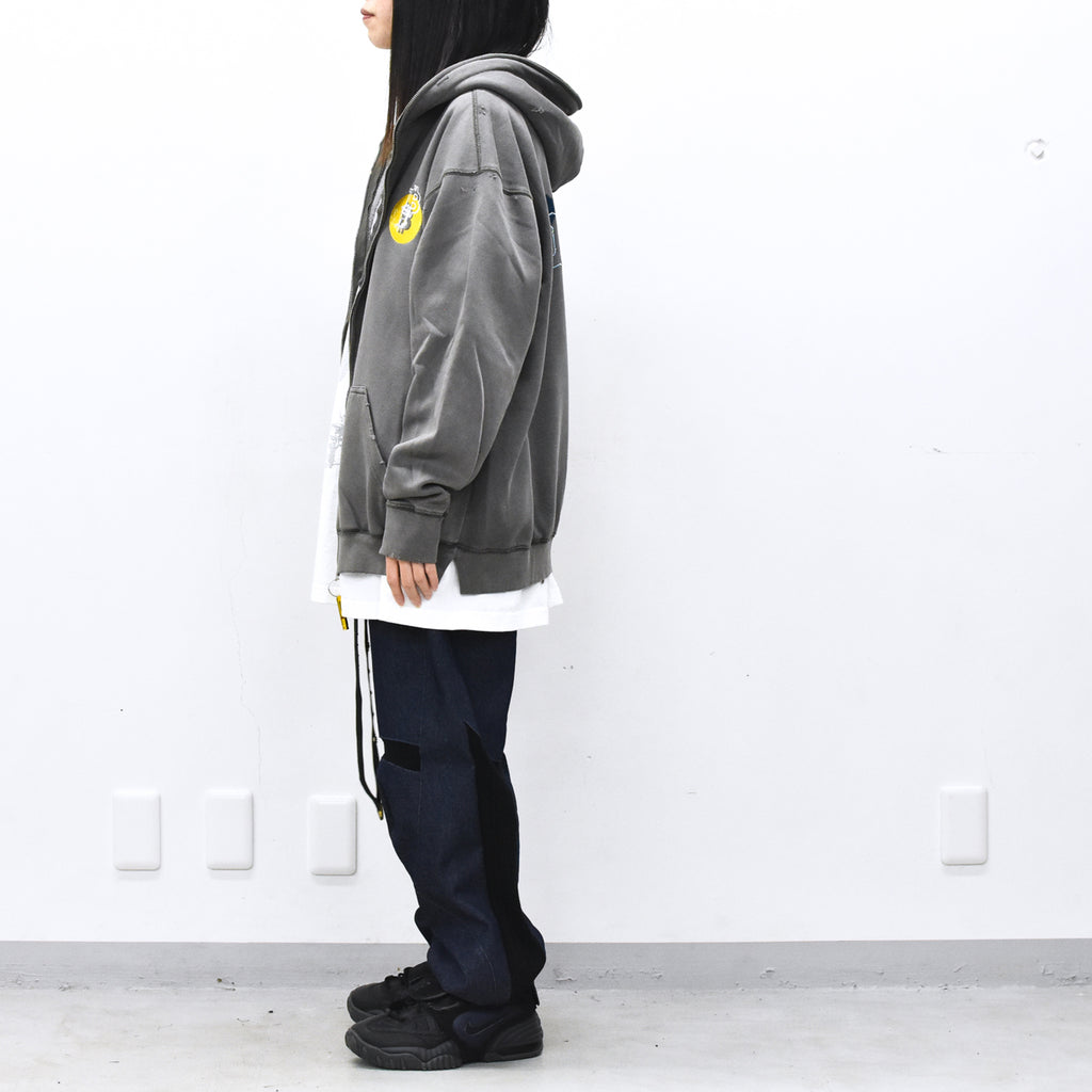BODYSONG. / GLITCH EMBROIDERY DISTRESSED HOODIE/BTC - BLACK