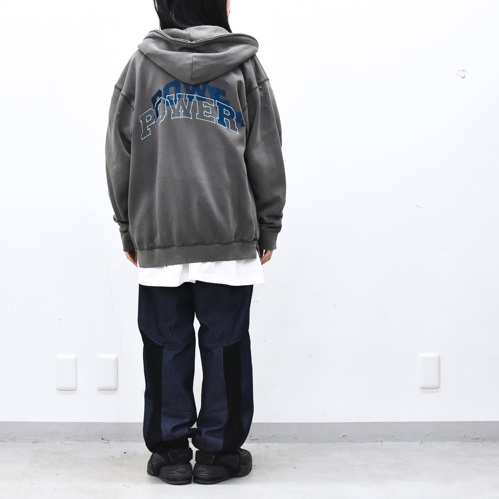 BODYSONG. / GLITCH EMBROIDERY DISTRESSED HOODIE/BTC - BLACK