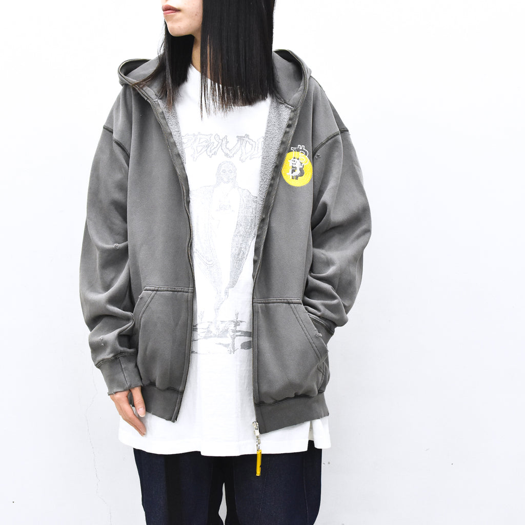 BODYSONG. / GLITCH EMBROIDERY DISTRESSED HOODIE/BTC - BLACK
