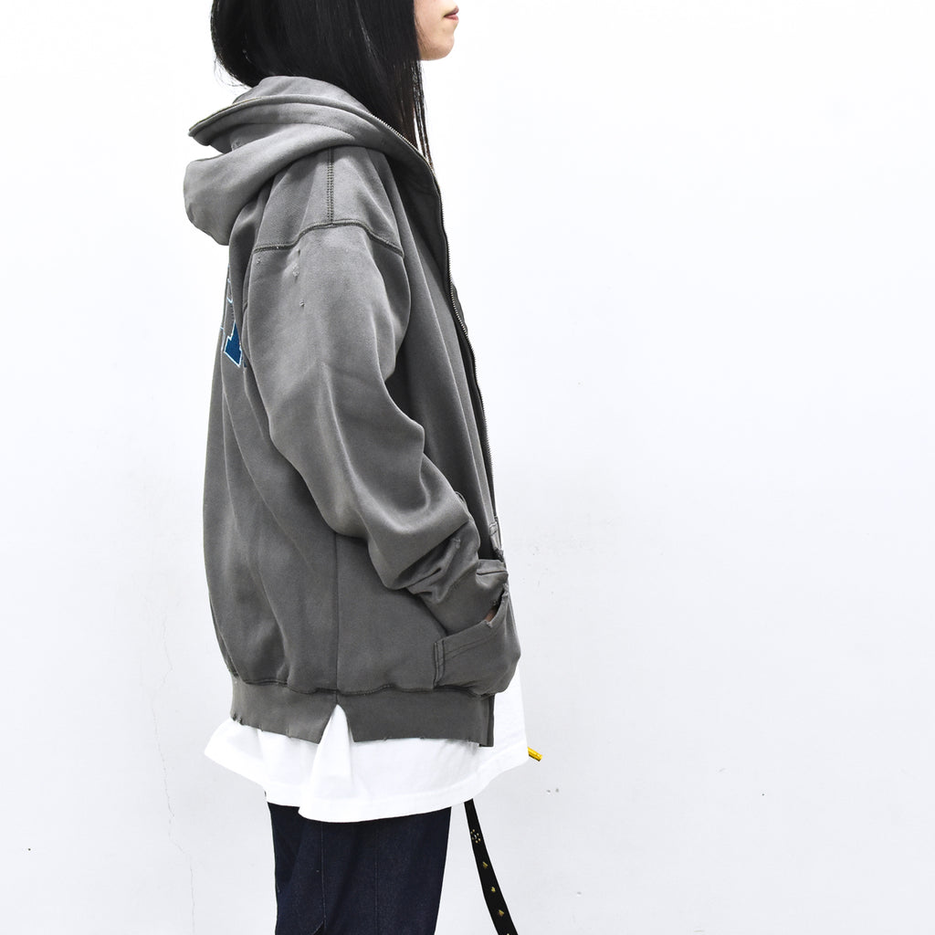BODYSONG. / GLITCH EMBROIDERY DISTRESSED HOODIE/BTC - BLACK