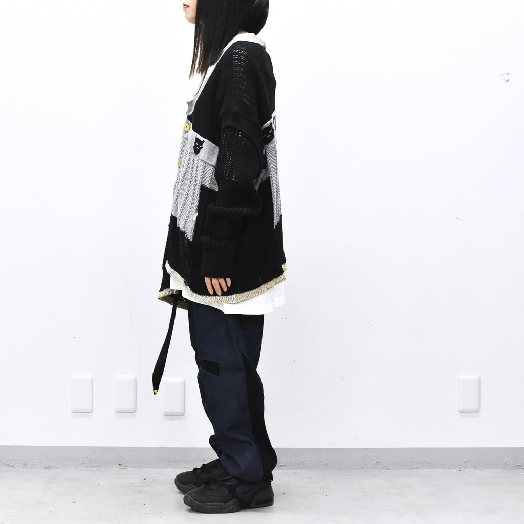 BODYSONG. / REVERSIBLE DISTRESSED SUMMER KNIT CARDIGAN - BLACK