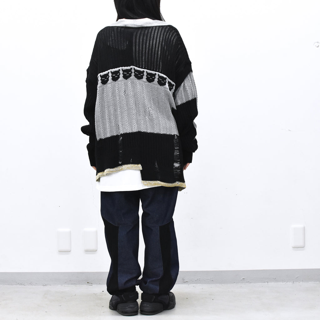 BODYSONG. / REVERSIBLE DISTRESSED SUMMER KNIT CARDIGAN - BLACK