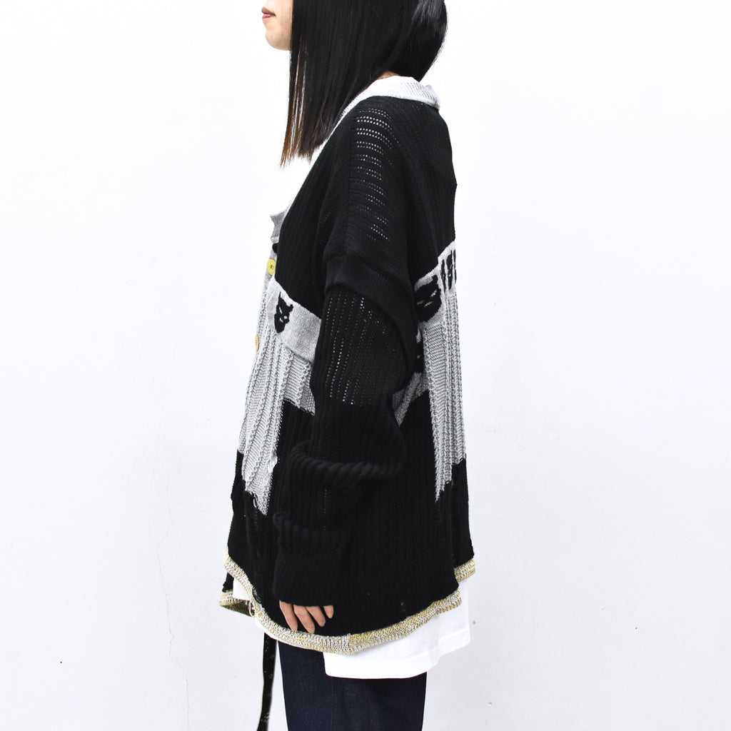 BODYSONG. / REVERSIBLE DISTRESSED SUMMER KNIT CARDIGAN - BLACK