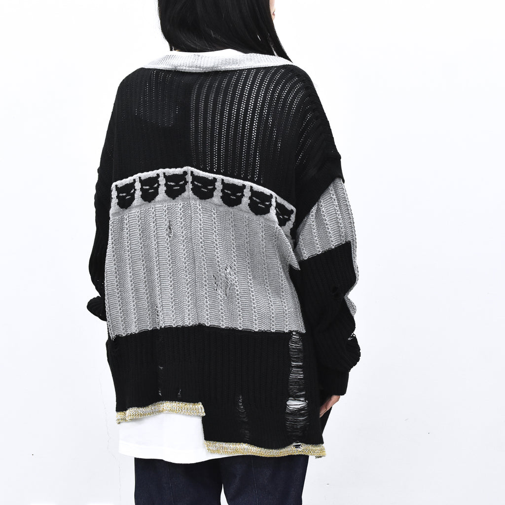 BODYSONG. / REVERSIBLE DISTRESSED SUMMER KNIT CARDIGAN - BLACK
