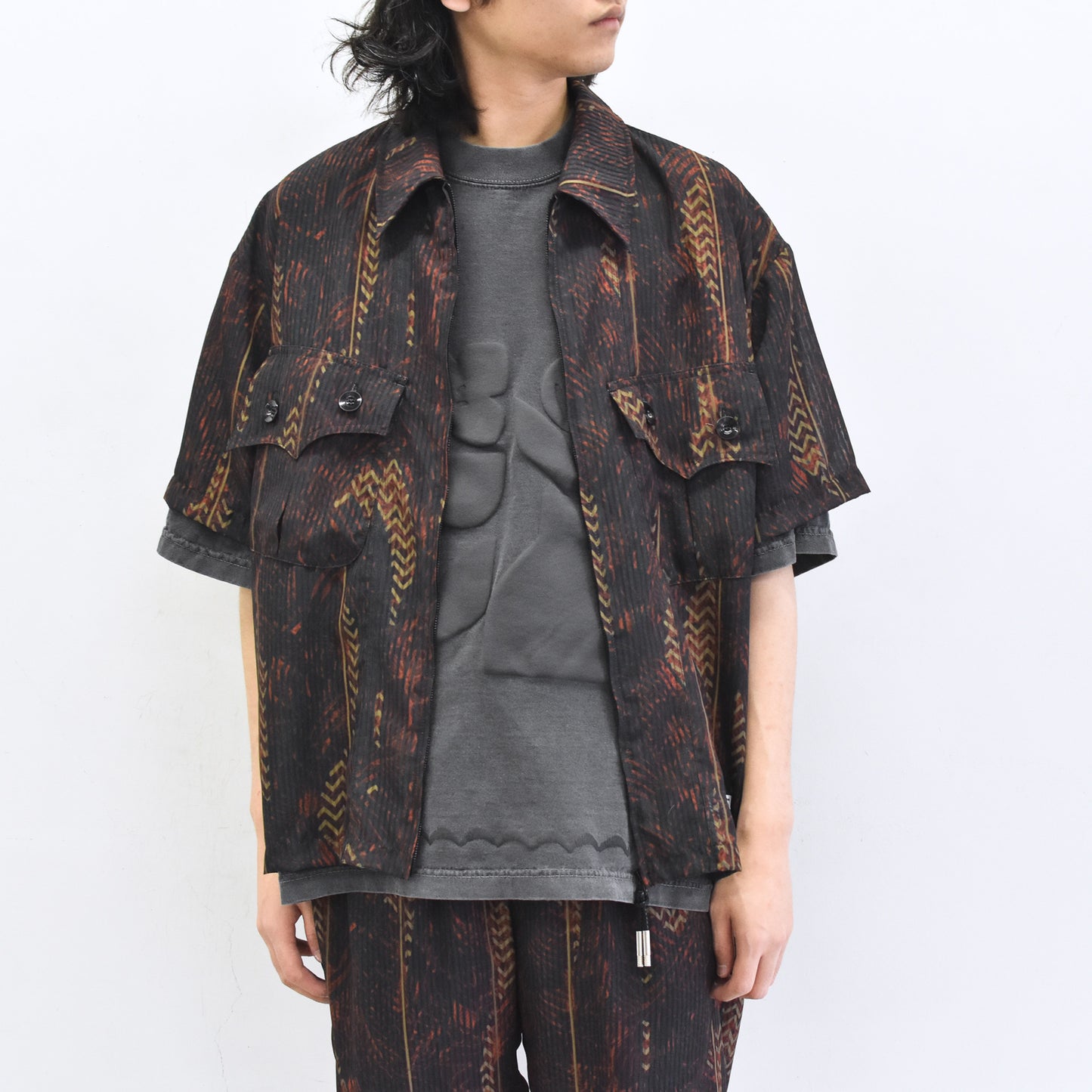 elephant TRIBAL fabrics / NO A/C Zip Shirt - SOIL BROWN