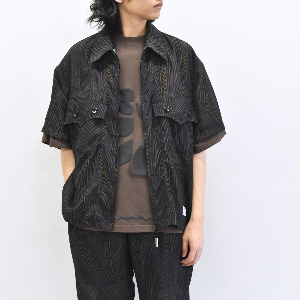 elephant TRIBAL fabrics / NO A/C Zip Shirt - BLACK