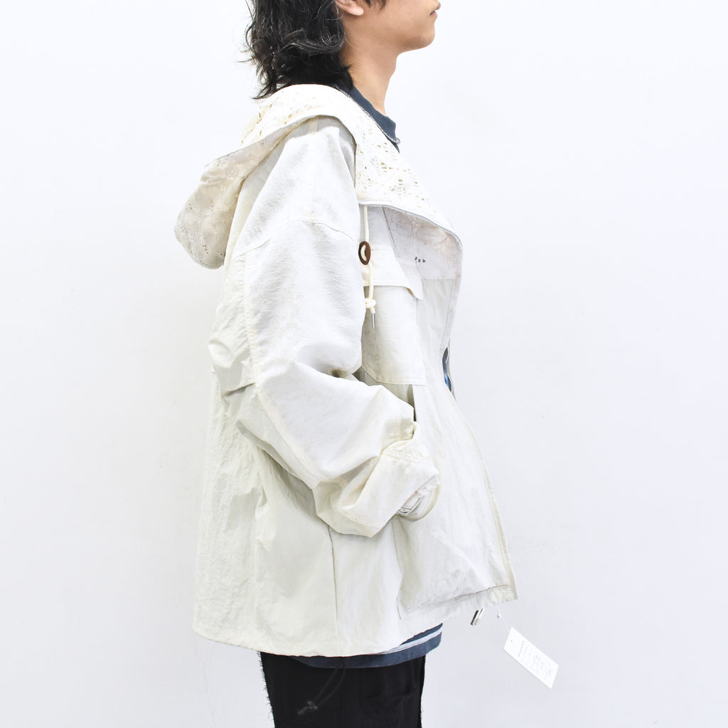 elephant TRIBAL fabrics /  Flower Jacquard Mountain Parka - WHITE