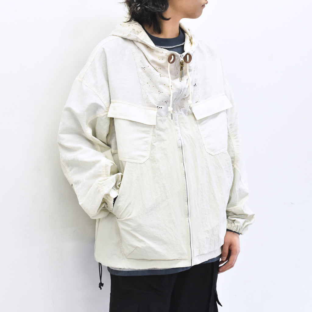elephant TRIBAL fabrics /  Flower Jacquard Mountain Parka - WHITE