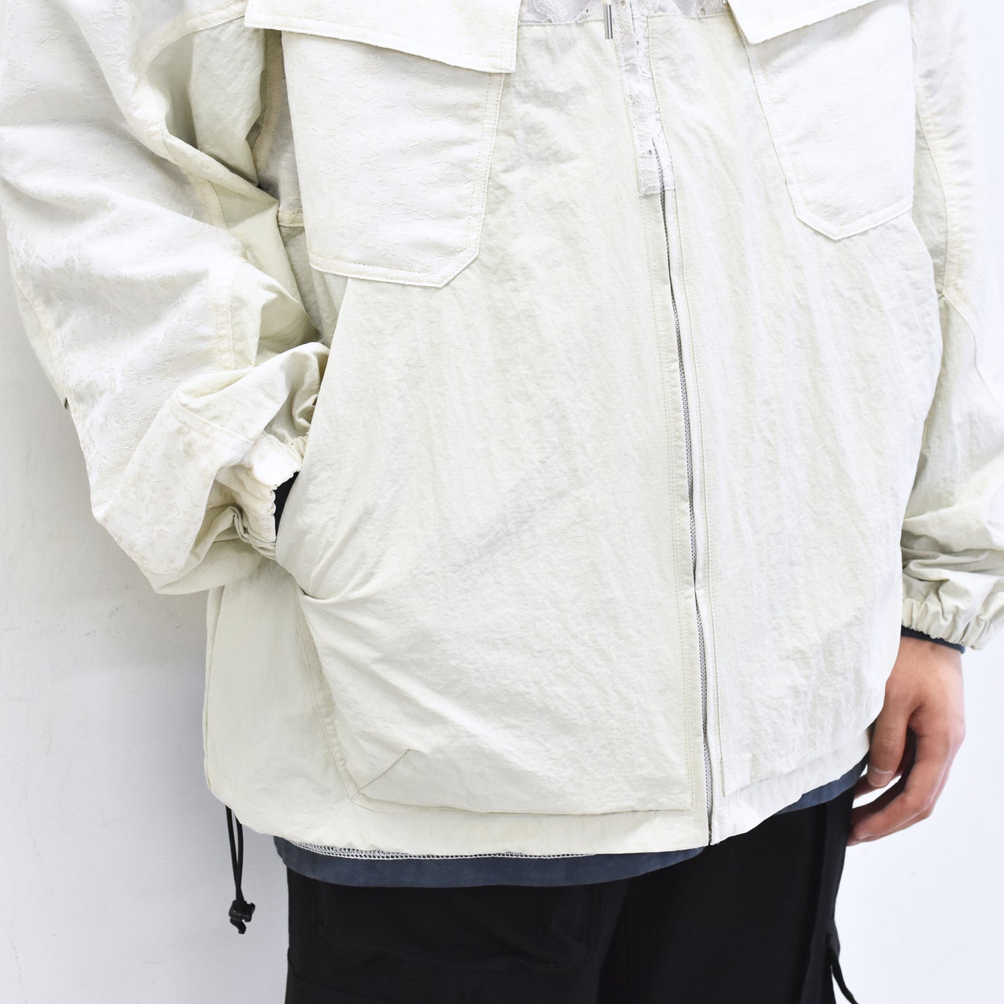elephant TRIBAL fabrics /  Flower Jacquard Mountain Parka - WHITE