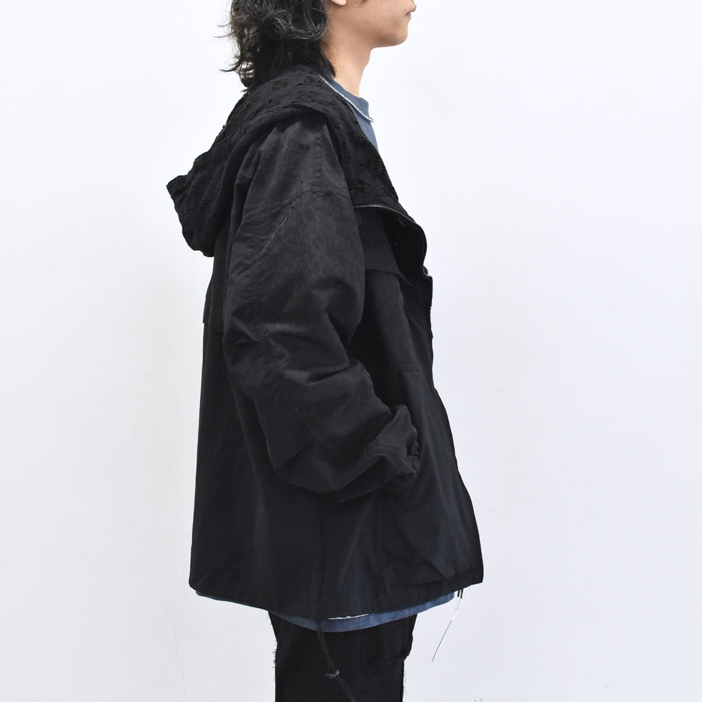 elephant TRIBAL fabrics /  Flower Jacquard Mountain Parka - BLACK