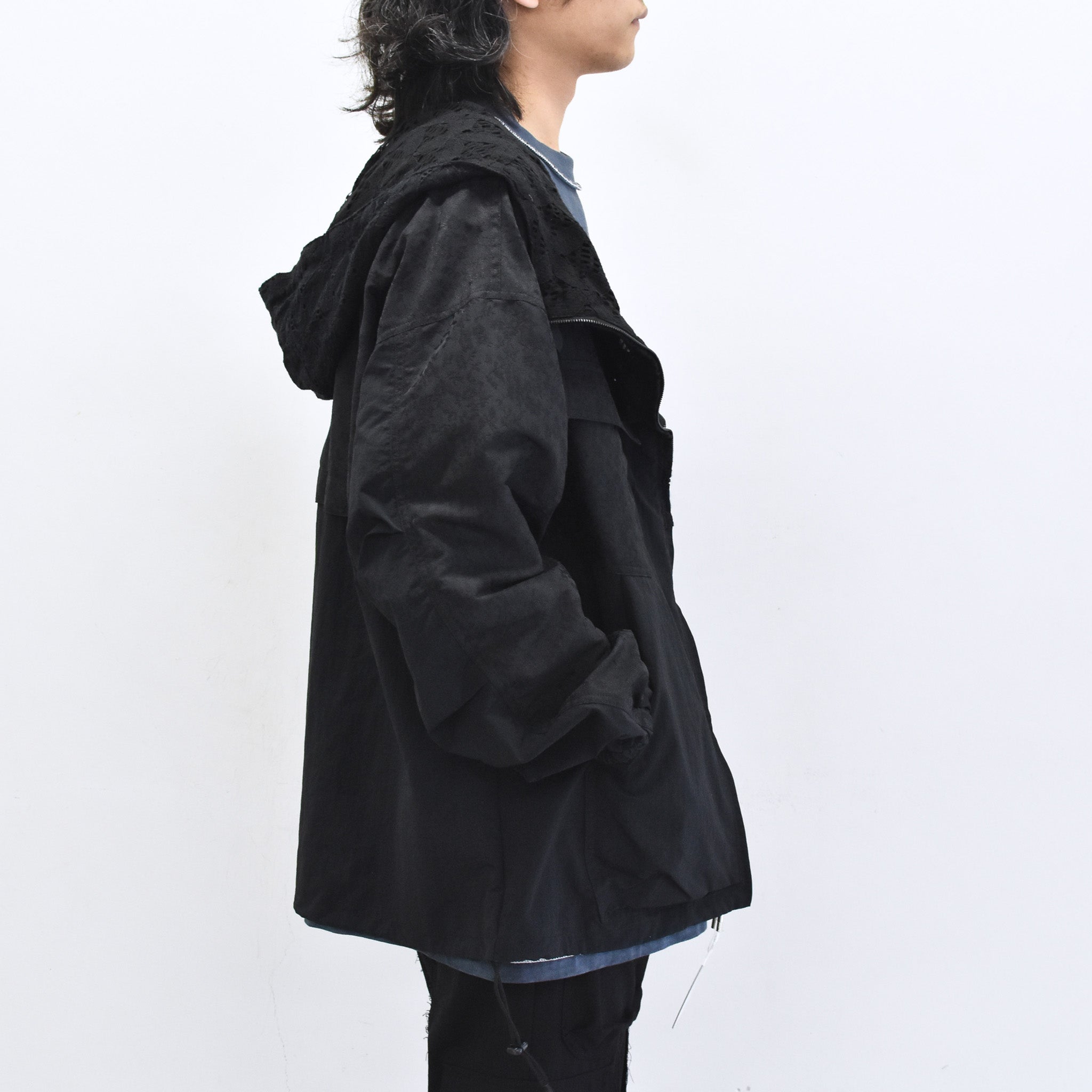 elephant TRIBAL fabrics /  Flower Jacquard Mountain Parka - BLACK