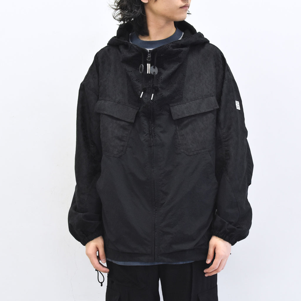 elephant TRIBAL fabrics /  Flower Jacquard Mountain Parka - BLACK