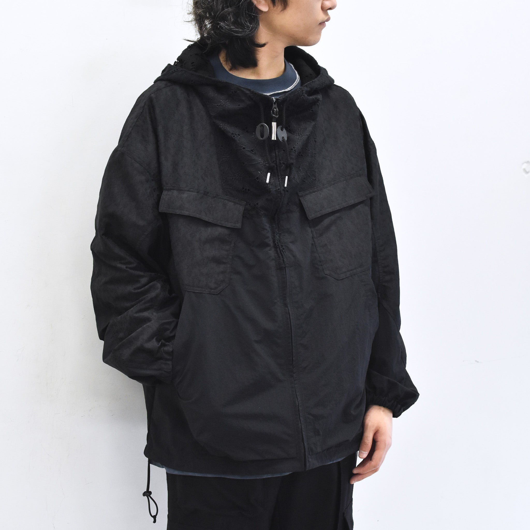 elephant TRIBAL fabrics /  Flower Jacquard Mountain Parka - BLACK