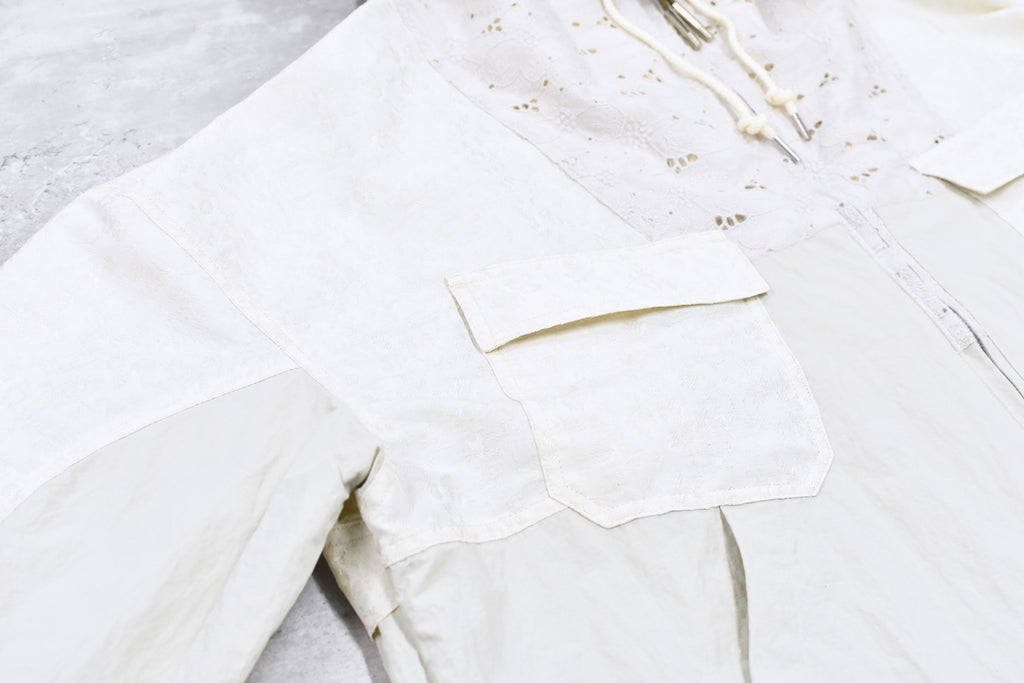 elephant TRIBAL fabrics /  Flower Jacquard Mountain Parka - WHITE