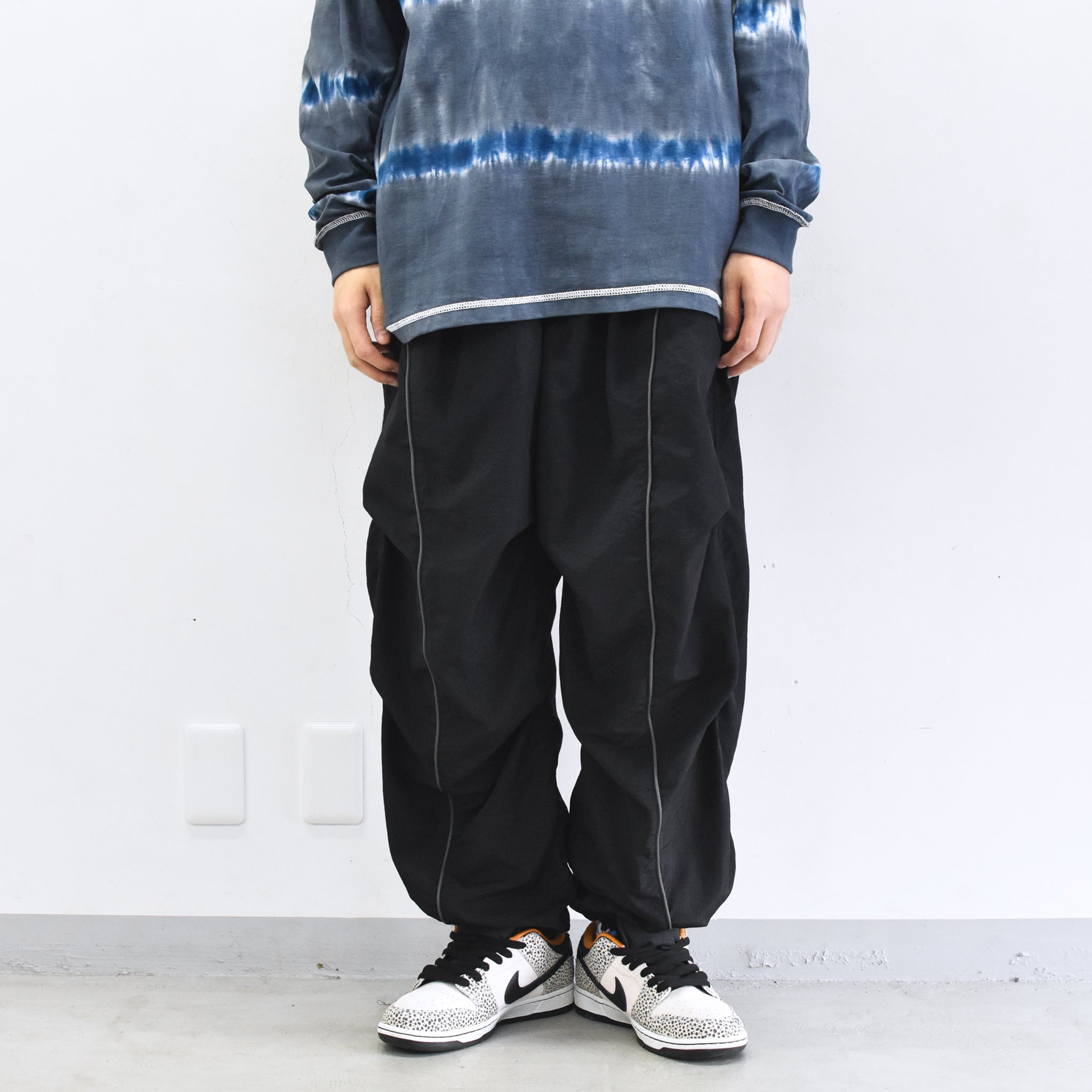 elephant TRIBAL fabrics /  3D Snow Camo Nylon Pants - BLACK