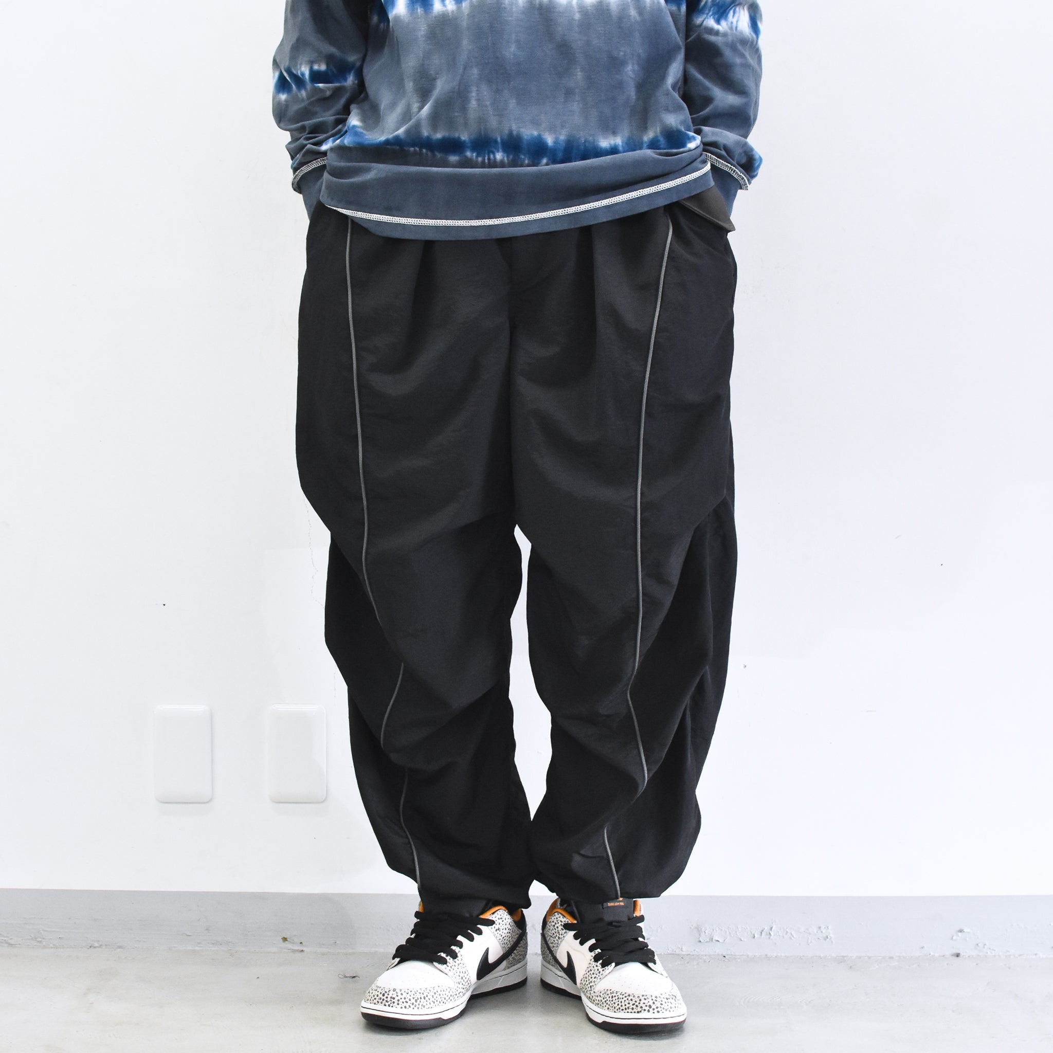 elephant TRIBAL fabrics /  3D Snow Camo Nylon Pants - BLACK