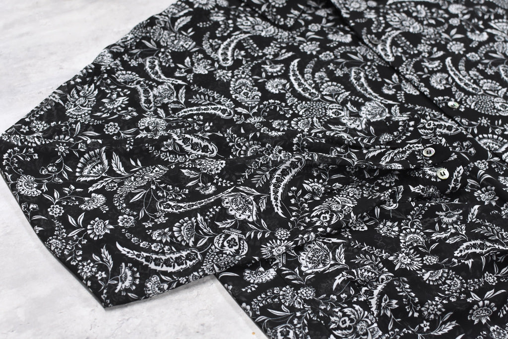 THE JEAN PIERRE / Sheer Paisely Shirt - BLACK