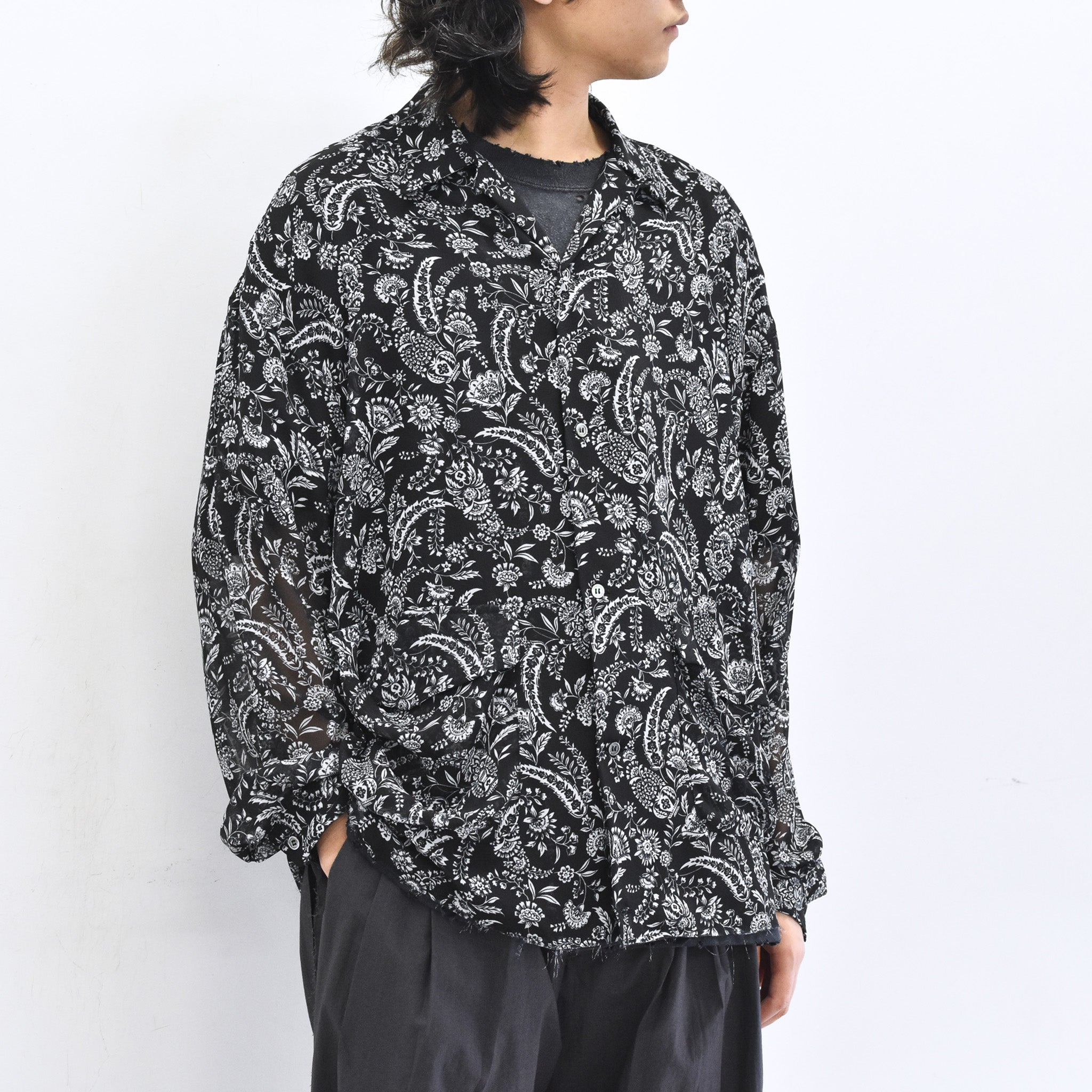 THE JEAN PIERRE / Sheer Paisely Shirt - BLACK