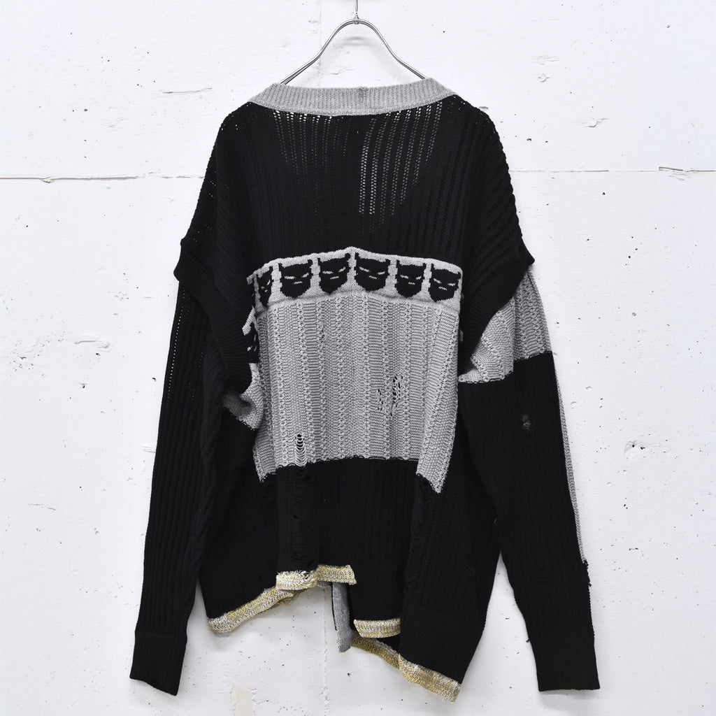 BODYSONG. / REVERSIBLE DISTRESSED SUMMER KNIT CARDIGAN - BLACK