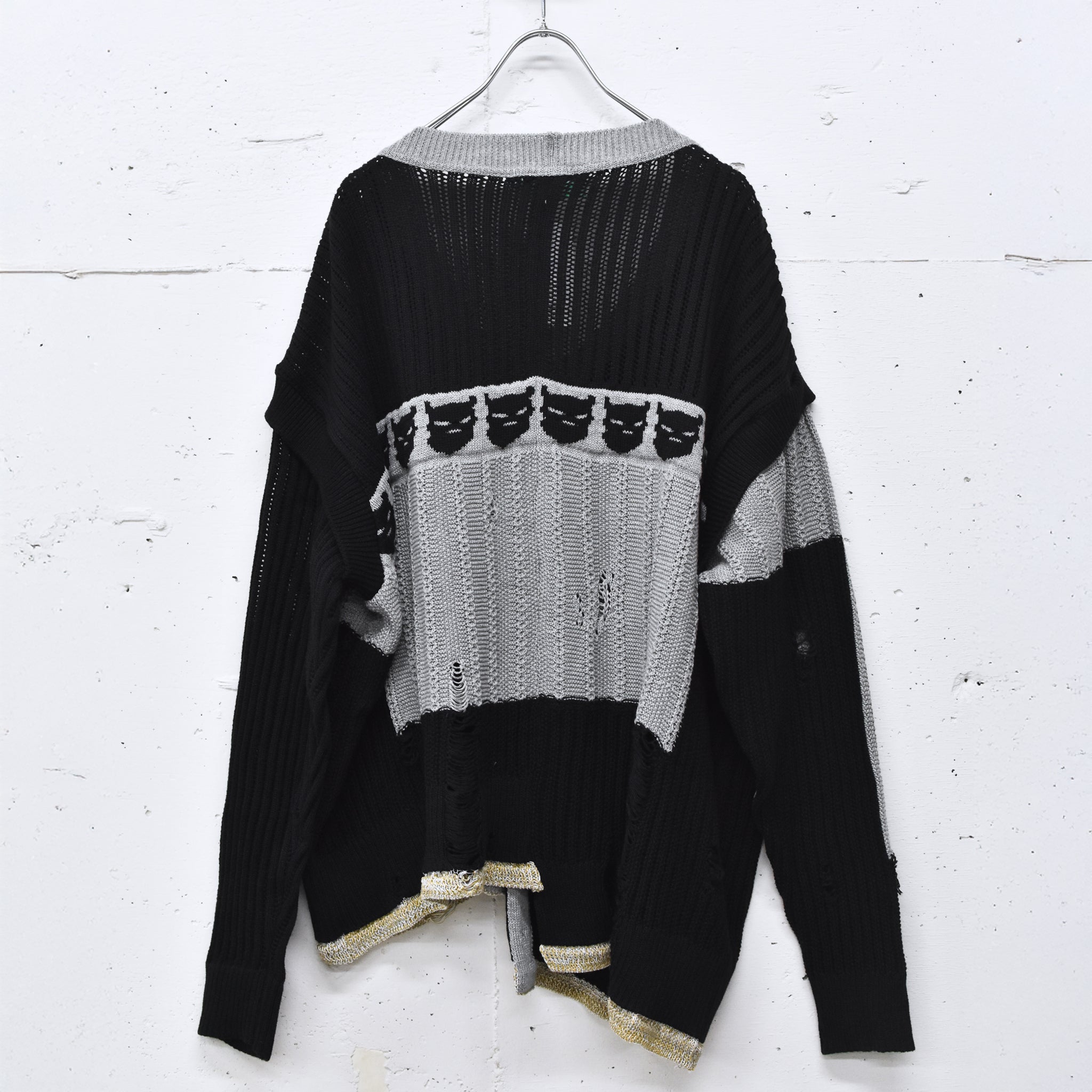 BODYSONG. / REVERSIBLE DISTRESSED SUMMER KNIT CARDIGAN - BLACK