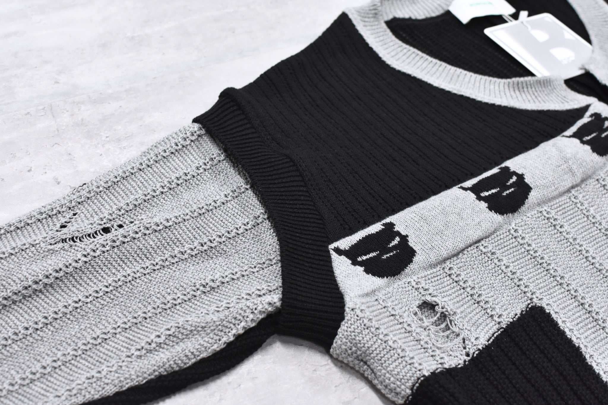 BODYSONG. / REVERSIBLE DISTRESSED SUMMER KNIT CARDIGAN - BLACK