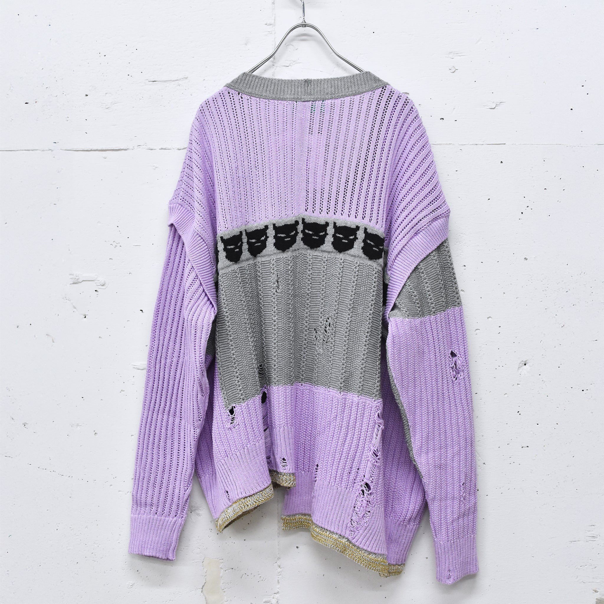 BODYSONG. / REVERSIBLE DISTRESSED SUMMER KNIT CARDIGAN - PURPLE