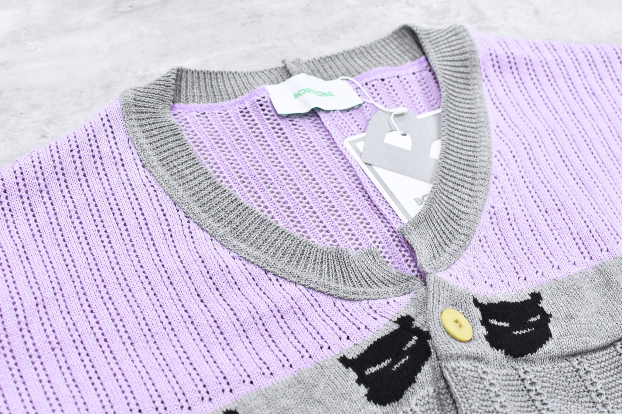BODYSONG. / REVERSIBLE DISTRESSED SUMMER KNIT CARDIGAN - PURPLE