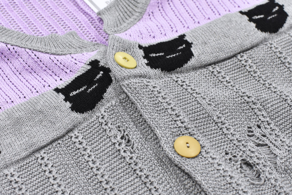 BODYSONG. / REVERSIBLE DISTRESSED SUMMER KNIT CARDIGAN - PURPLE