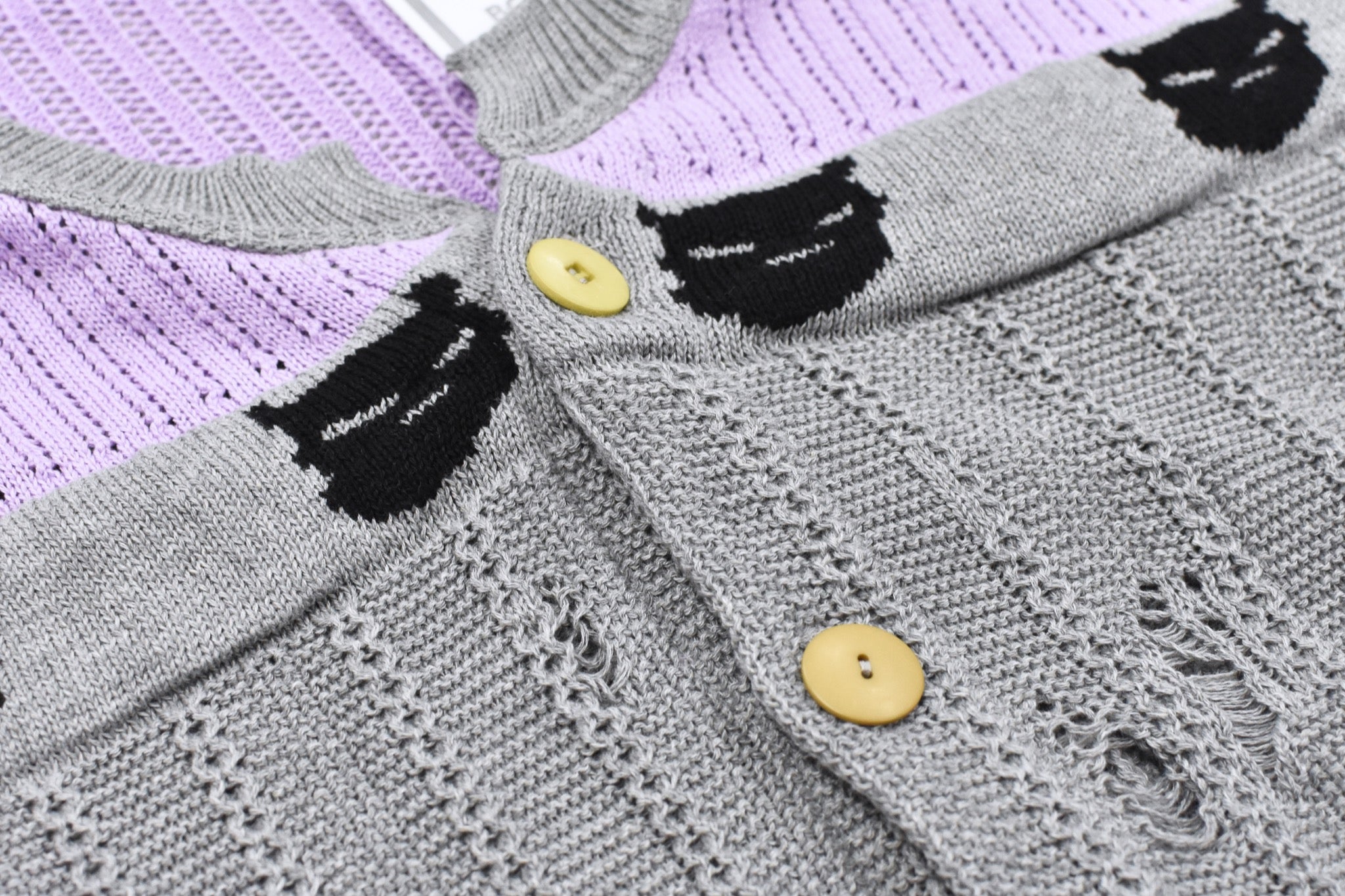 BODYSONG. / REVERSIBLE DISTRESSED SUMMER KNIT CARDIGAN - PURPLE