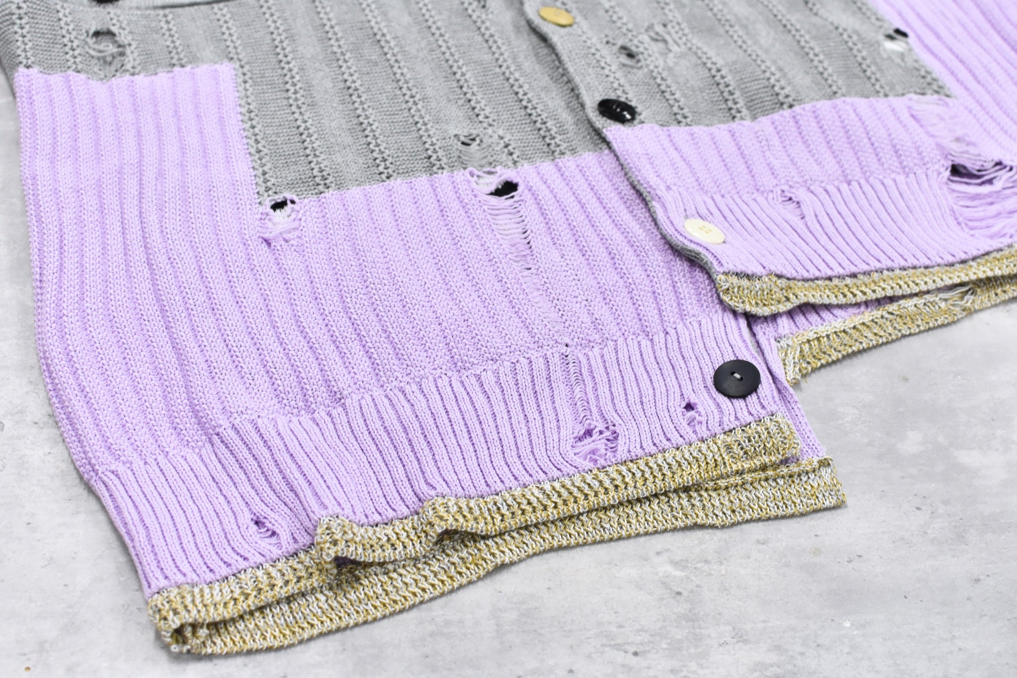BODYSONG. / REVERSIBLE DISTRESSED SUMMER KNIT CARDIGAN - PURPLE