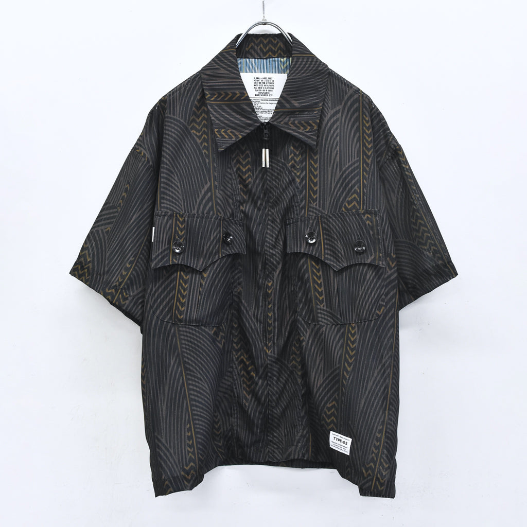 elephant TRIBAL fabrics / NO A/C Zip Shirt - BLACK