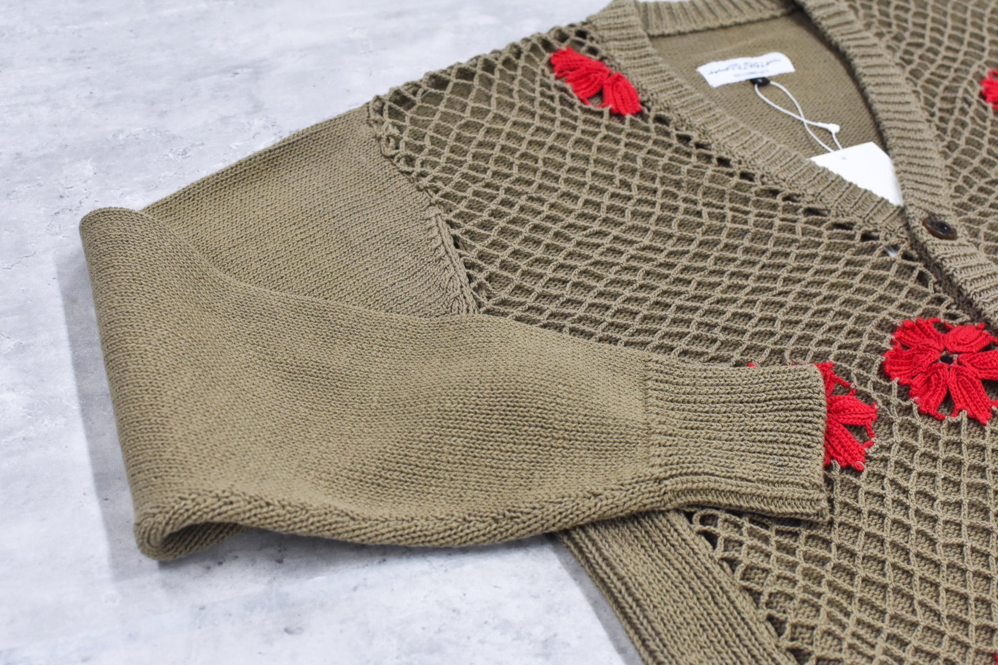 elephant TRIBAL fabrics / Flower Crochet Cardigan - BEIGE