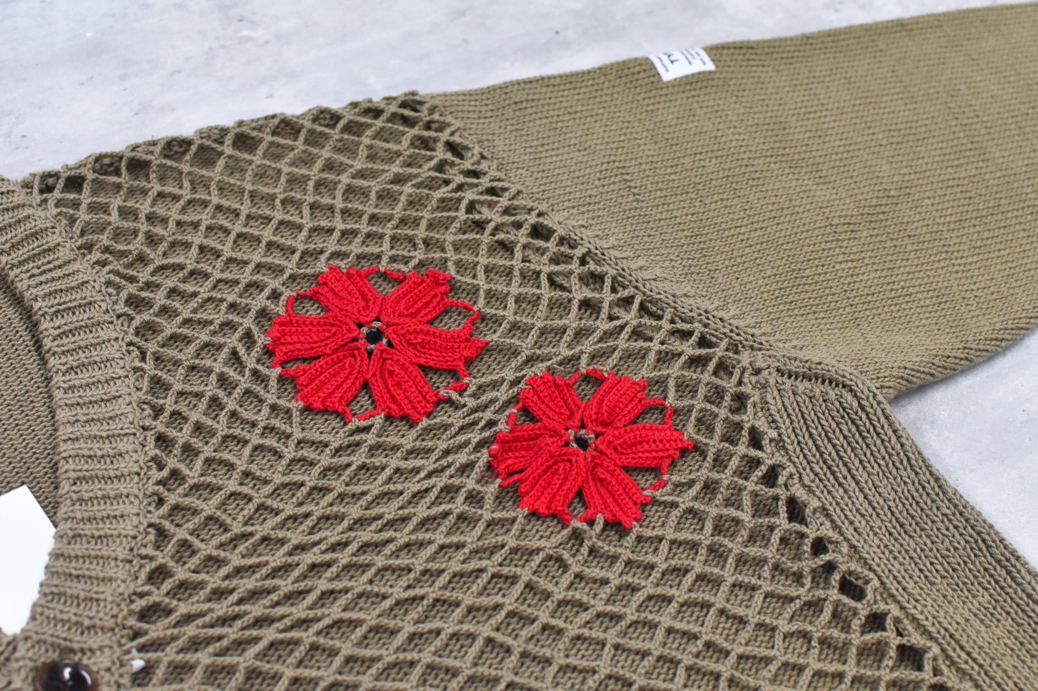 elephant TRIBAL fabrics / Flower Crochet Cardigan - BEIGE