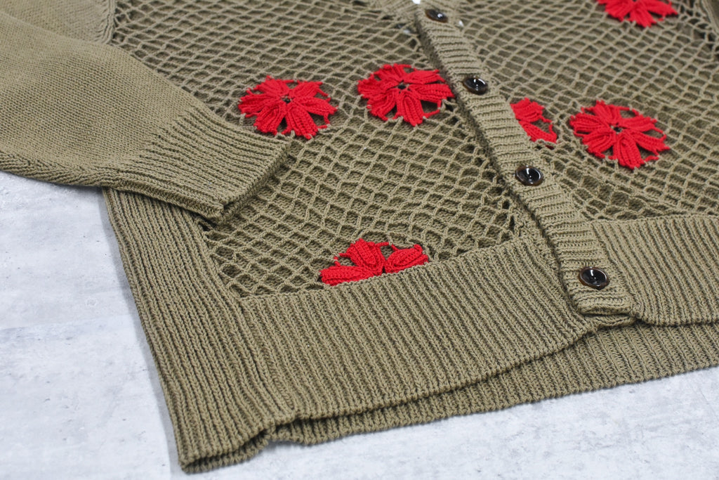 elephant TRIBAL fabrics / Flower Crochet Cardigan - BEIGE