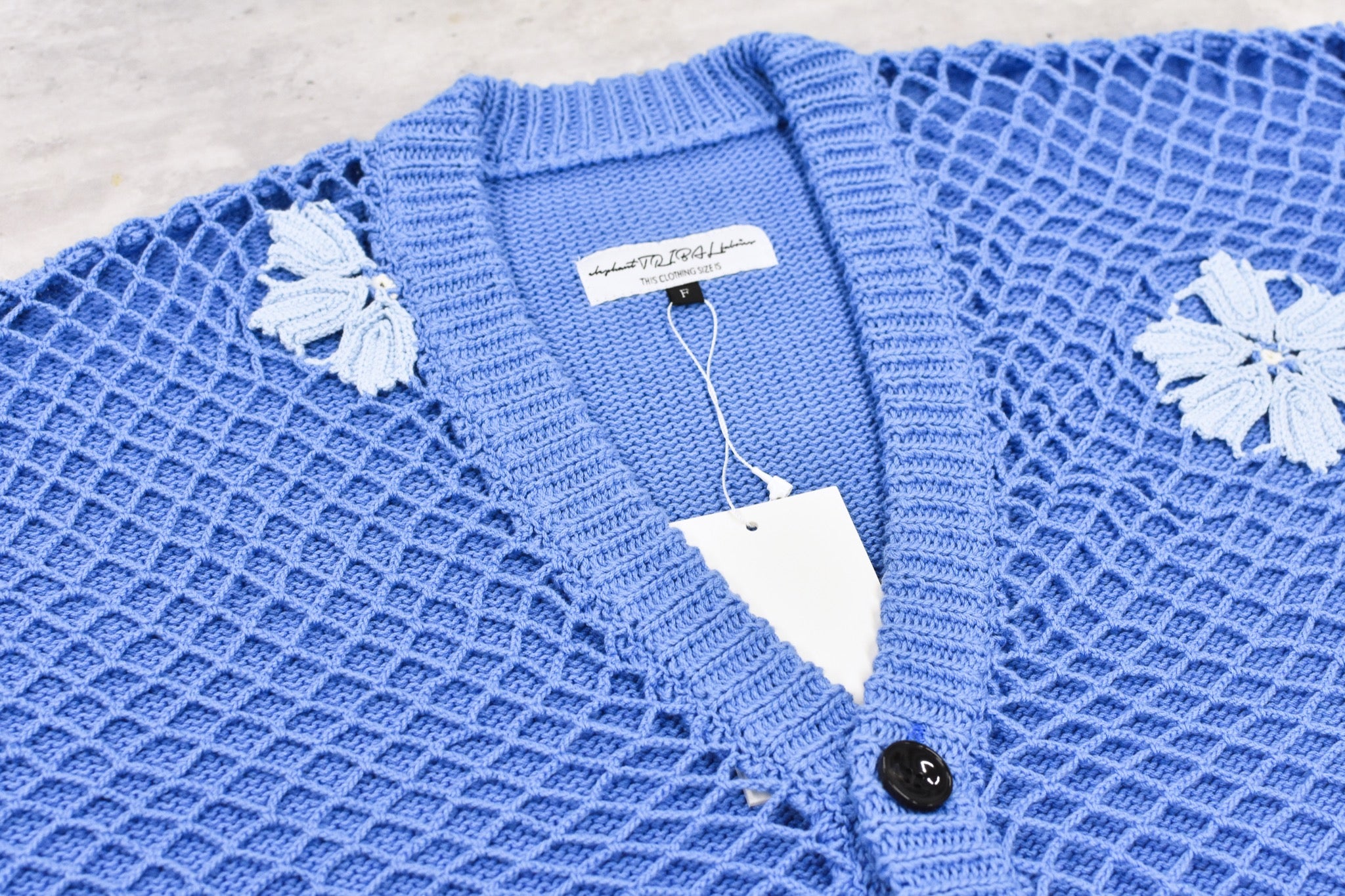 elephant TRIBAL fabrics / Flower Crochet Cardigan - SAX