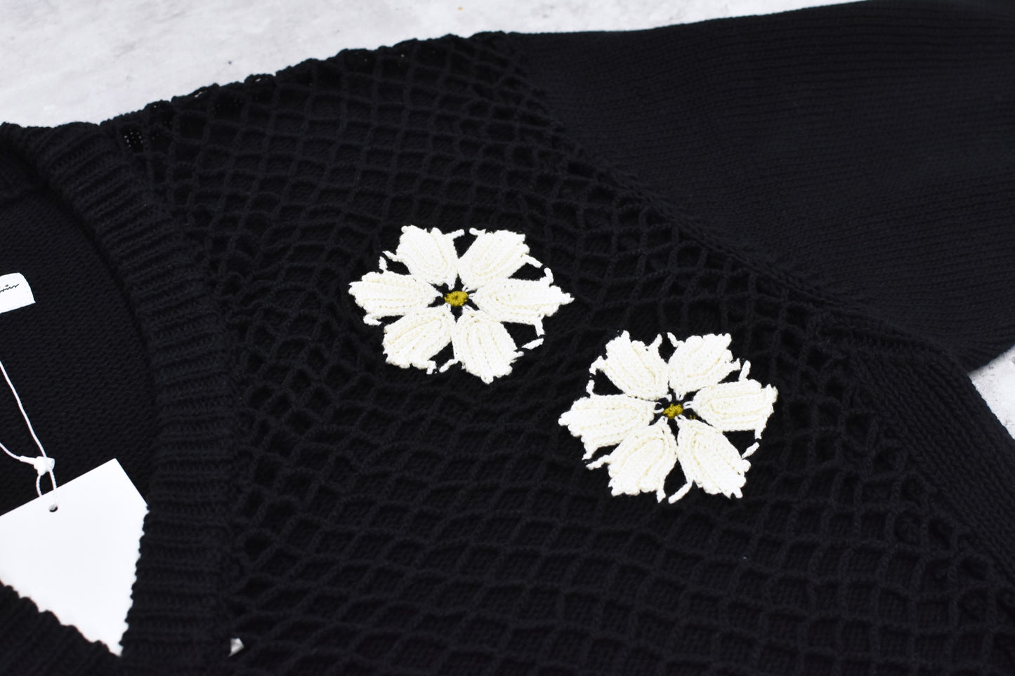 elephant TRIBAL fabrics / Flower Crochet Cardigan - BLACK