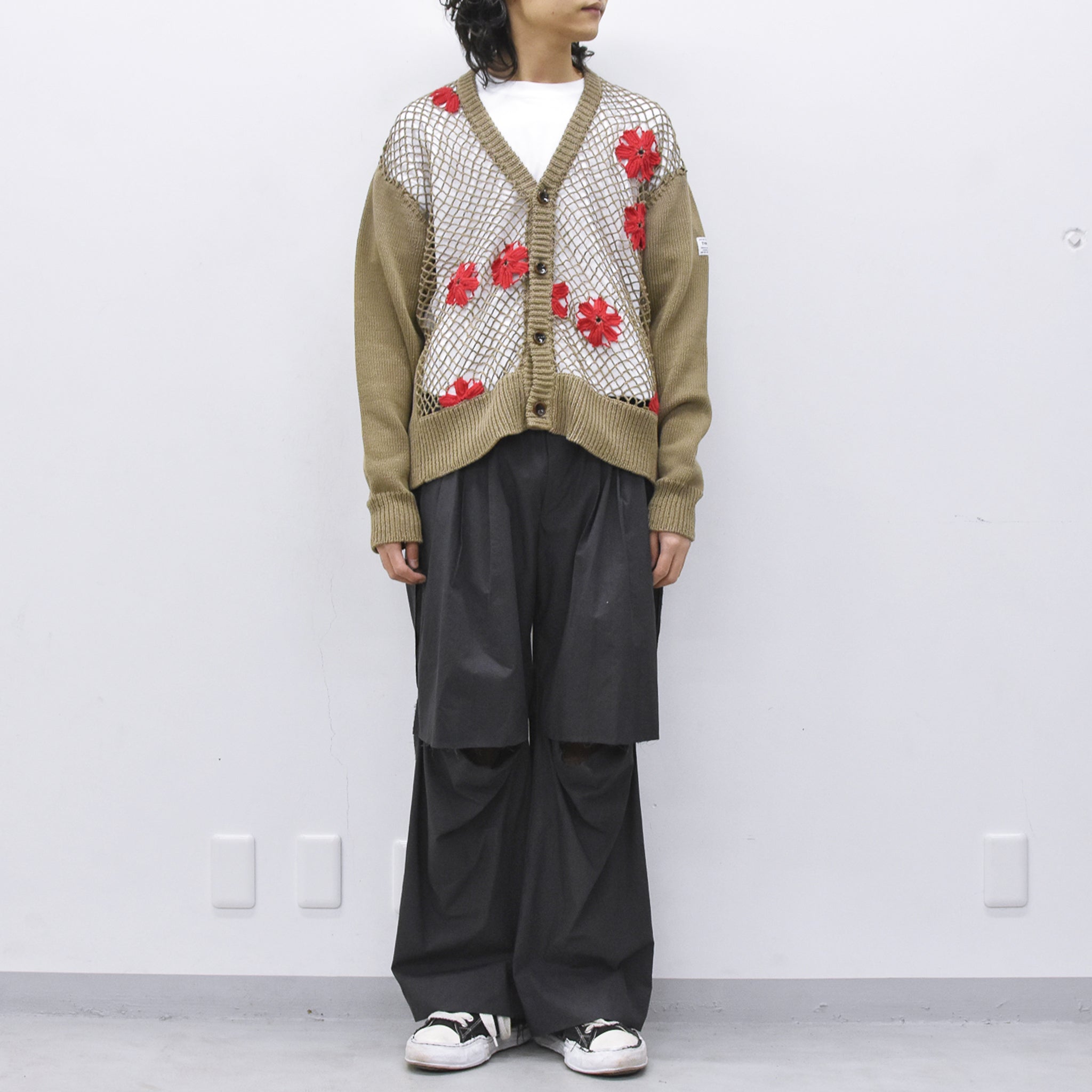 elephant TRIBAL fabrics / Flower Crochet Cardigan - BEIGE