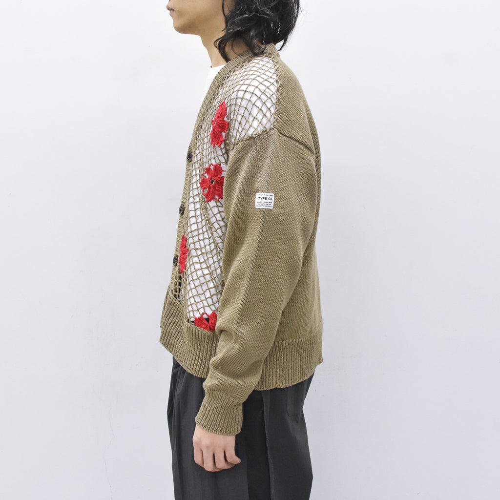 elephant TRIBAL fabrics / Flower Crochet Cardigan - BEIGE