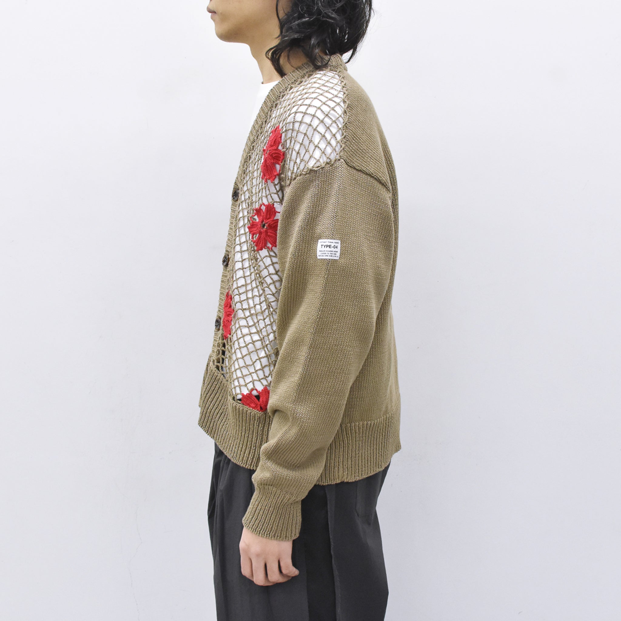elephant TRIBAL fabrics / Flower Crochet Cardigan - BEIGE